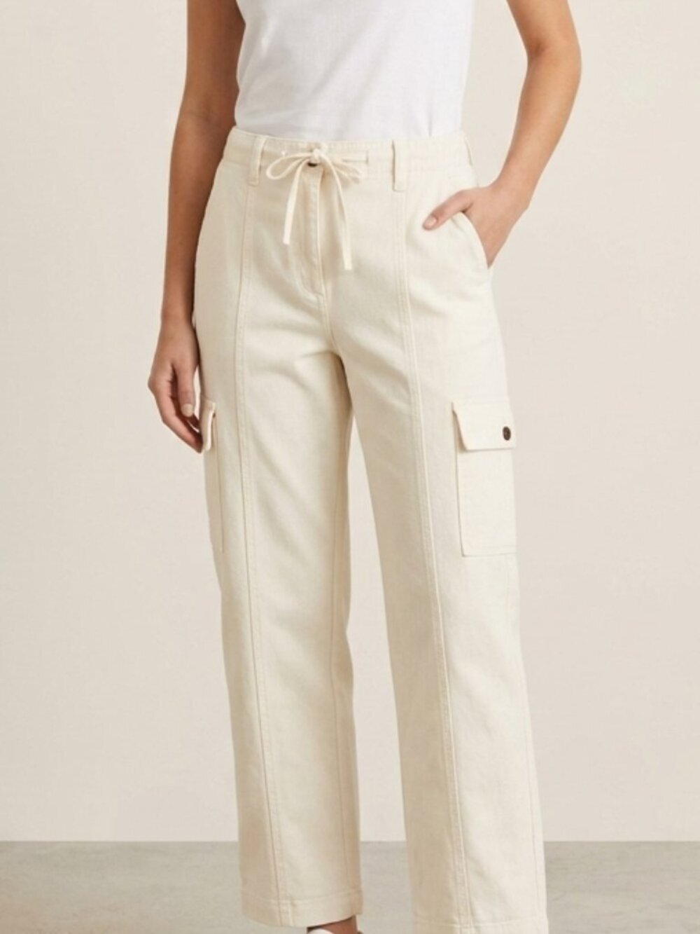 Frank and Oak Cream Wide Leg Cargo Pant